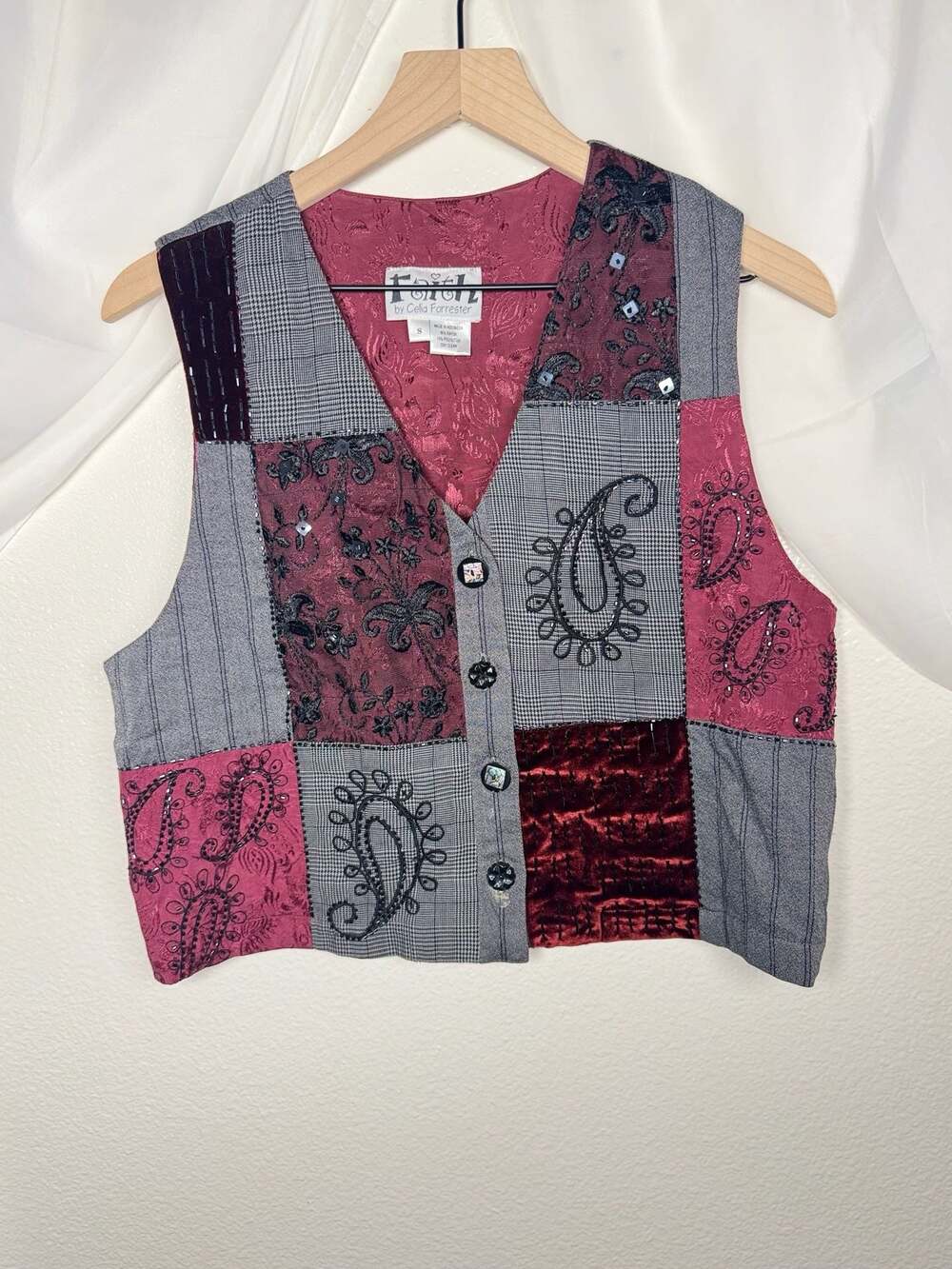 Faith by Celia Forrester Patchwork Velvet Beading Vest Grunge